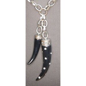 Gothic Rhinestone Claw Black And Silver Tone PendantNecklace